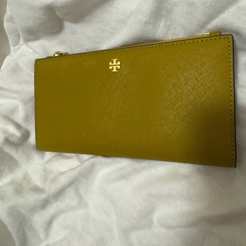 Tory Burch Mustard Wallet with Gold Logo